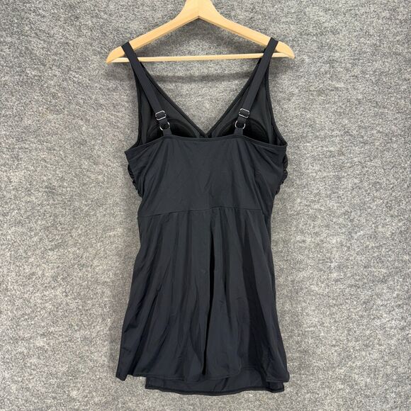 D&Co. Swimdress Women 12 Black Push Up Sleeveless V-Neck Lined Wide Strap Swim - Picture 2 of 7